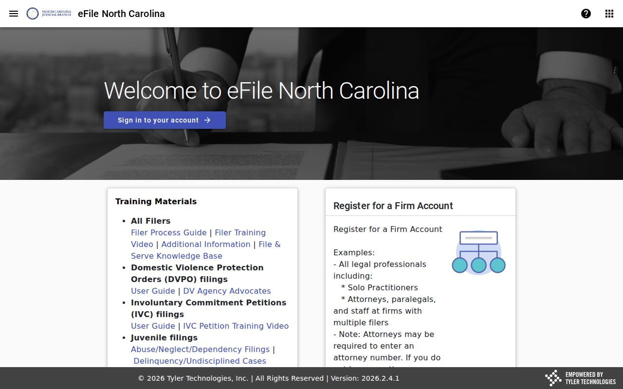 Surry County case search North Carolina File and Serve filing application