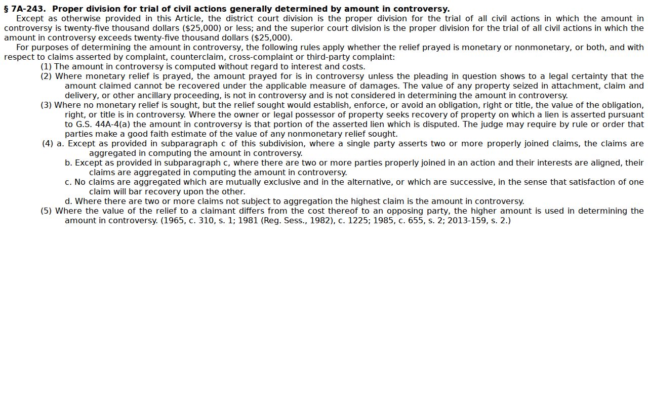 Surry County civil court docket jurisdiction allocation statute source