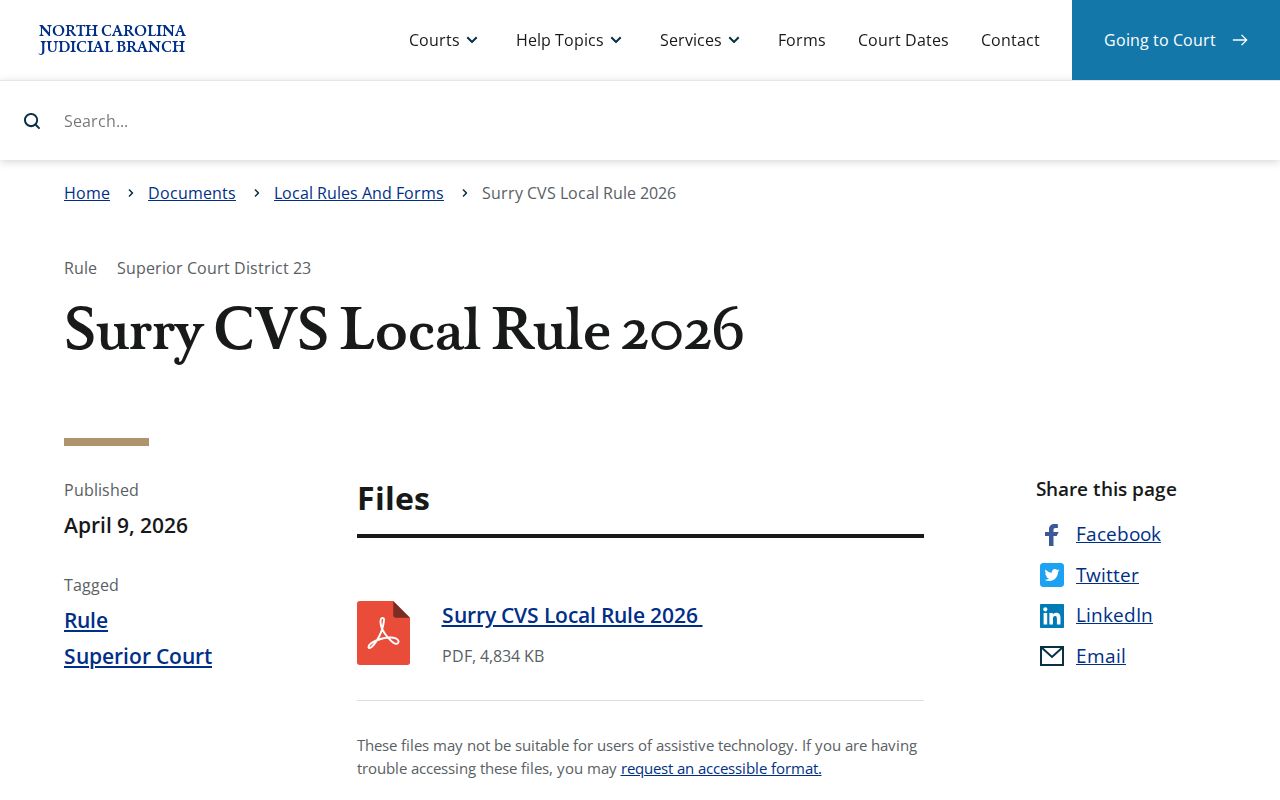 Surry County civil court docket local rule source
