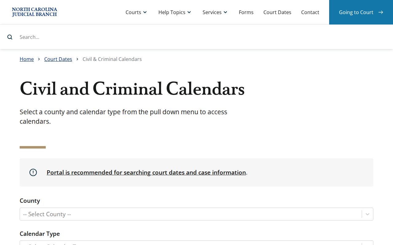 Surry County court calendar statewide civil and criminal calendar search