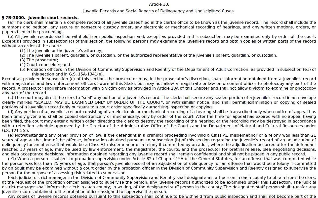 Surry County criminal court docket juvenile record confidentiality source