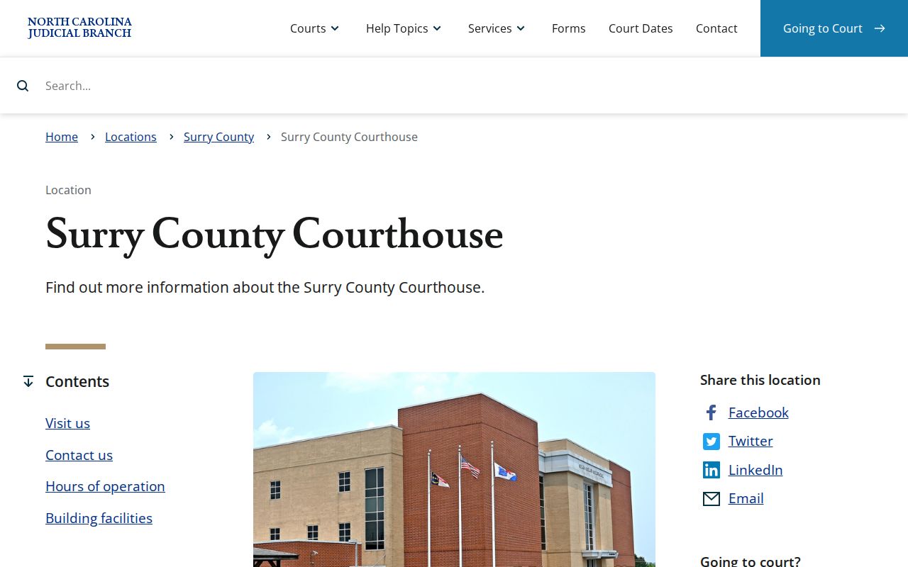 Elkin court records route to the Surry County Courthouse for certified court copies