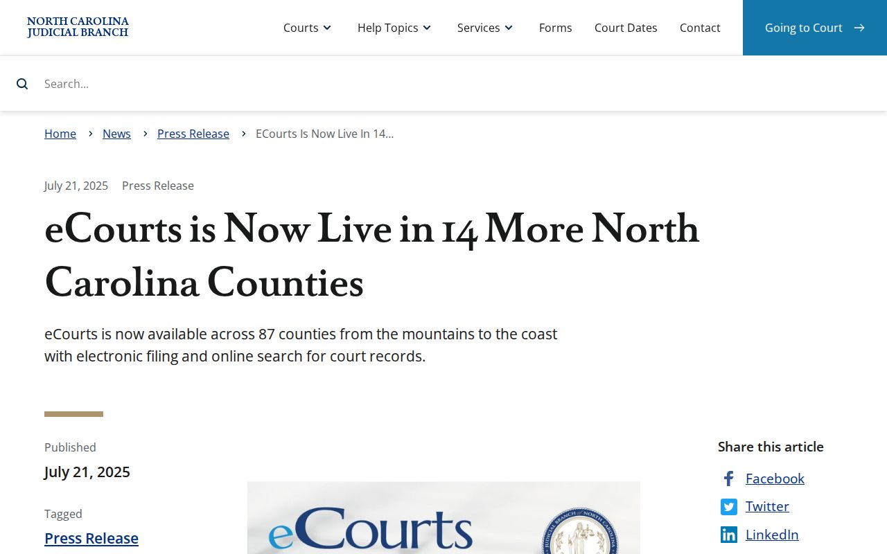 Surry County court docket eCourts Track 9 launch announcement