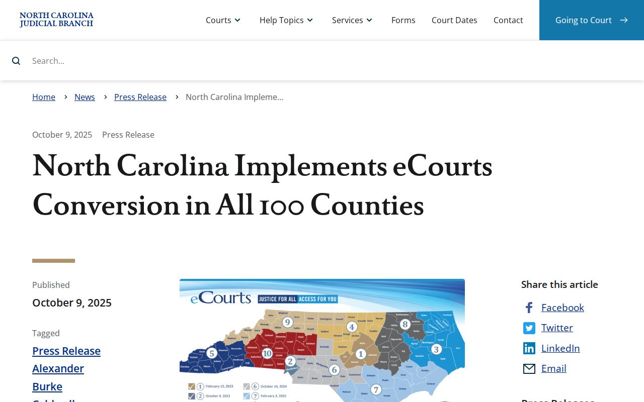 Surry County court docket statewide eCourts completion announcement
