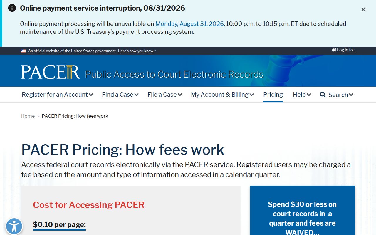 Surry County court docket PACER pricing information