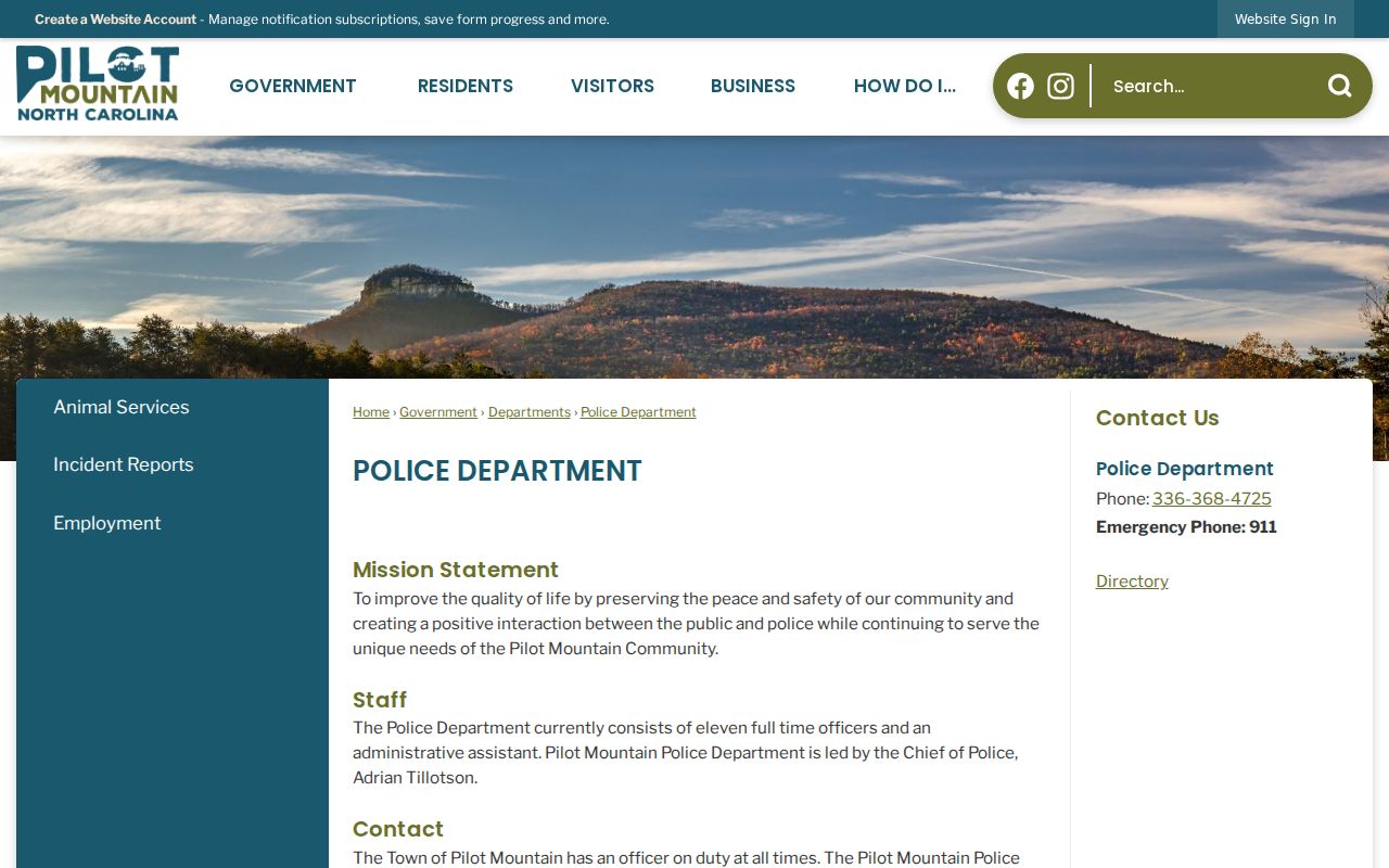 Pilot Mountain court records context from the official Pilot Mountain Police Department