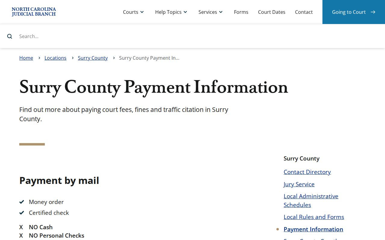 Surry County traffic court record payment options source